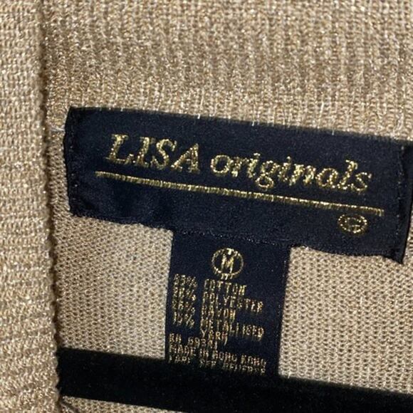 Linda Originals Gold Metallic Knit Mock Neck Blouse Women's Size Medium - Picture 6 of 8